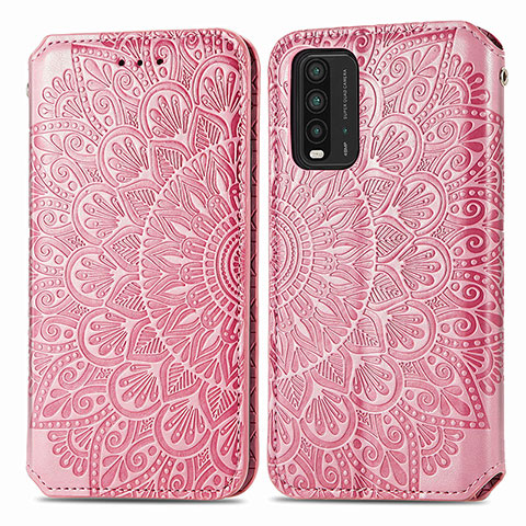 Funda de Cuero Cartera con Soporte Patron de Moda Carcasa S01D para Xiaomi Redmi 9 Power Oro Rosa