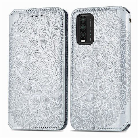 Funda de Cuero Cartera con Soporte Patron de Moda Carcasa S01D para Xiaomi Redmi 9T 4G Plata