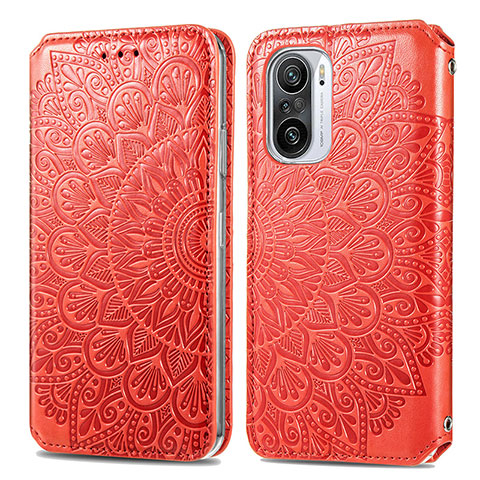 Funda de Cuero Cartera con Soporte Patron de Moda Carcasa S01D para Xiaomi Redmi K40 Pro+ Plus 5G Rojo