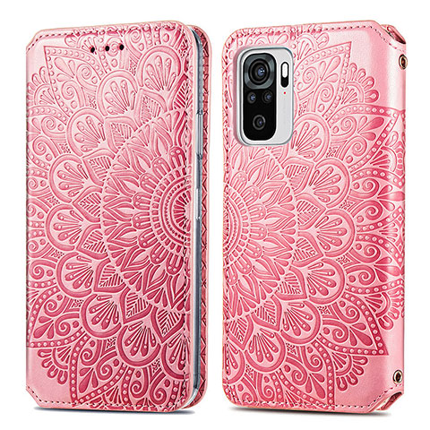 Funda de Cuero Cartera con Soporte Patron de Moda Carcasa S01D para Xiaomi Redmi Note 10 4G Oro Rosa