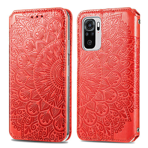 Funda de Cuero Cartera con Soporte Patron de Moda Carcasa S01D para Xiaomi Redmi Note 10 4G Rojo