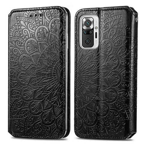 Funda de Cuero Cartera con Soporte Patron de Moda Carcasa S01D para Xiaomi Redmi Note 10 Pro 4G Negro