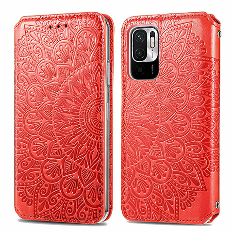 Funda de Cuero Cartera con Soporte Patron de Moda Carcasa S01D para Xiaomi Redmi Note 10T 5G Rojo