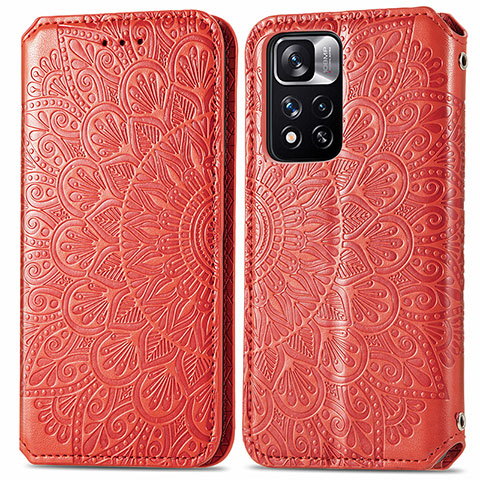 Funda de Cuero Cartera con Soporte Patron de Moda Carcasa S01D para Xiaomi Redmi Note 11 Pro+ Plus 5G Rojo