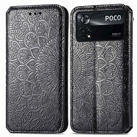 Funda de Cuero Cartera con Soporte Patron de Moda Carcasa S01D para Xiaomi Redmi Note 11E Pro 5G Negro