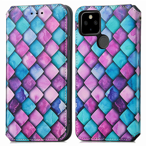 Funda de Cuero Cartera con Soporte Patron de Moda Carcasa S02D para Google Pixel 5a 5G Morado