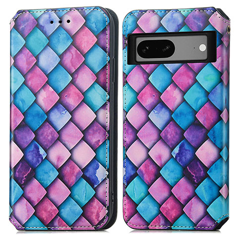 Funda de Cuero Cartera con Soporte Patron de Moda Carcasa S02D para Google Pixel 7a 5G Morado