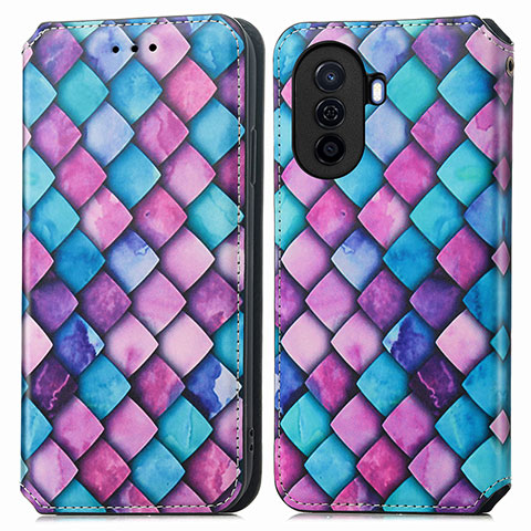 Funda de Cuero Cartera con Soporte Patron de Moda Carcasa S02D para Huawei Enjoy 50 Morado