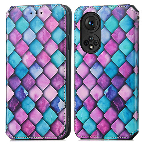 Funda de Cuero Cartera con Soporte Patron de Moda Carcasa S02D para Huawei Honor 50 5G Morado