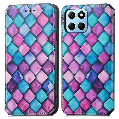 Funda de Cuero Cartera con Soporte Patron de Moda Carcasa S02D para Huawei Honor X6 5G Morado