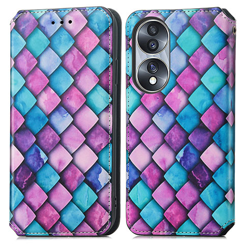 Funda de Cuero Cartera con Soporte Patron de Moda Carcasa S02D para Huawei Honor X7b Morado