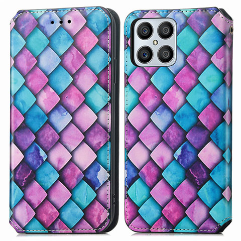 Funda de Cuero Cartera con Soporte Patron de Moda Carcasa S02D para Huawei Honor X8 4G Morado