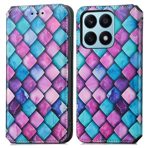 Funda de Cuero Cartera con Soporte Patron de Moda Carcasa S02D para Huawei Honor X8a 4G Morado