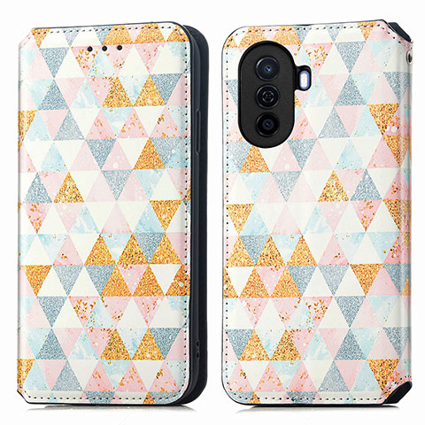 Funda de Cuero Cartera con Soporte Patron de Moda Carcasa S02D para Huawei Nova Y70 Blanco