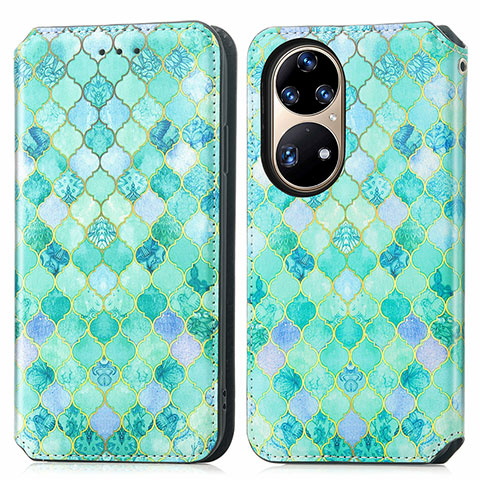 Funda de Cuero Cartera con Soporte Patron de Moda Carcasa S02D para Huawei P50 Pro Verde