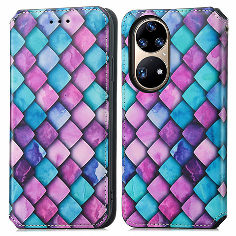 Funda de Cuero Cartera con Soporte Patron de Moda Carcasa S02D para Huawei P50e Morado