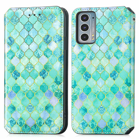 Funda de Cuero Cartera con Soporte Patron de Moda Carcasa S02D para Motorola Moto Edge 20 5G Verde