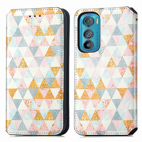 Funda de Cuero Cartera con Soporte Patron de Moda Carcasa S02D para Motorola Moto Edge 30 5G Blanco