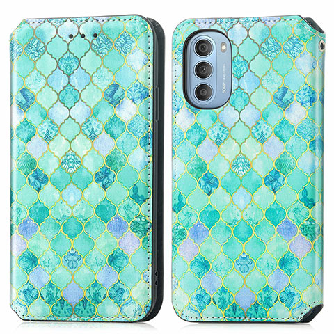 Funda de Cuero Cartera con Soporte Patron de Moda Carcasa S02D para Motorola Moto G51 5G Verde