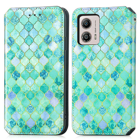 Funda de Cuero Cartera con Soporte Patron de Moda Carcasa S02D para Motorola Moto G53j 5G Verde