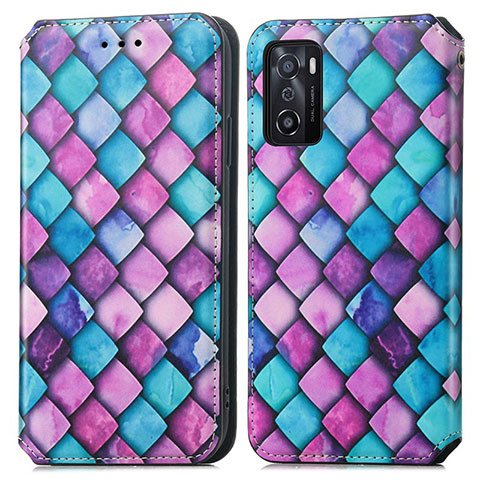 Funda de Cuero Cartera con Soporte Patron de Moda Carcasa S02D para Oppo A55S 5G Morado