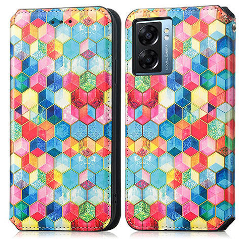 Funda de Cuero Cartera con Soporte Patron de Moda Carcasa S02D para Oppo A57 5G Multicolor