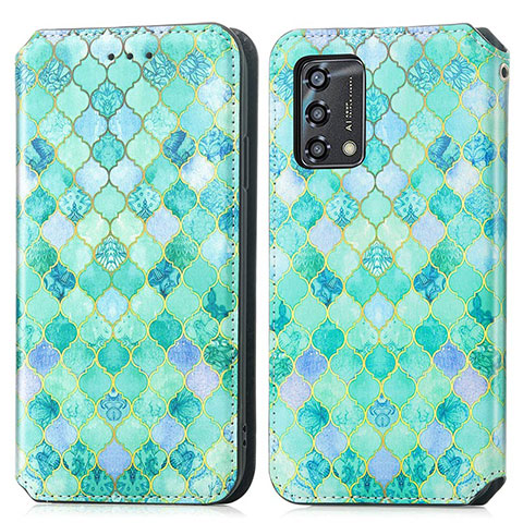 Funda de Cuero Cartera con Soporte Patron de Moda Carcasa S02D para Oppo F19 Verde