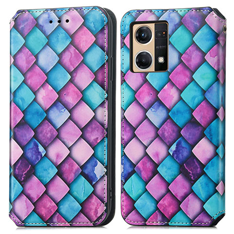 Funda de Cuero Cartera con Soporte Patron de Moda Carcasa S02D para Oppo F21 Pro 4G Morado