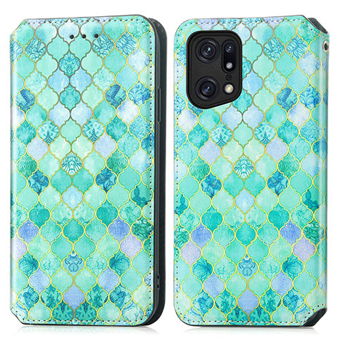 Funda de Cuero Cartera con Soporte Patron de Moda Carcasa S02D para Oppo Find X5 Pro 5G Verde