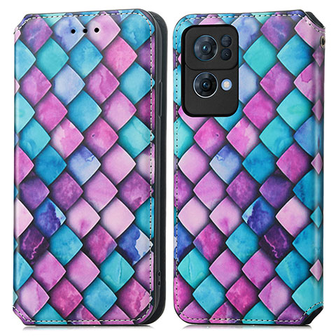 Funda de Cuero Cartera con Soporte Patron de Moda Carcasa S02D para Oppo Reno7 Pro 5G Morado