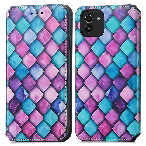 Funda de Cuero Cartera con Soporte Patron de Moda Carcasa S02D para Samsung Galaxy A03 Morado