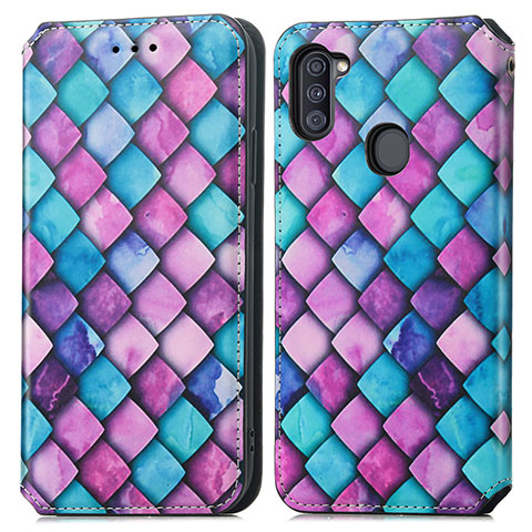 Funda de Cuero Cartera con Soporte Patron de Moda Carcasa S02D para Samsung Galaxy A11 Morado