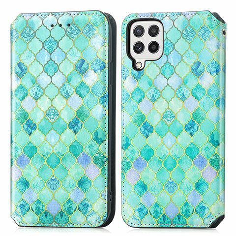 Funda de Cuero Cartera con Soporte Patron de Moda Carcasa S02D para Samsung Galaxy A22 4G Verde