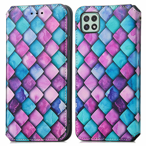 Funda de Cuero Cartera con Soporte Patron de Moda Carcasa S02D para Samsung Galaxy A22 5G Morado