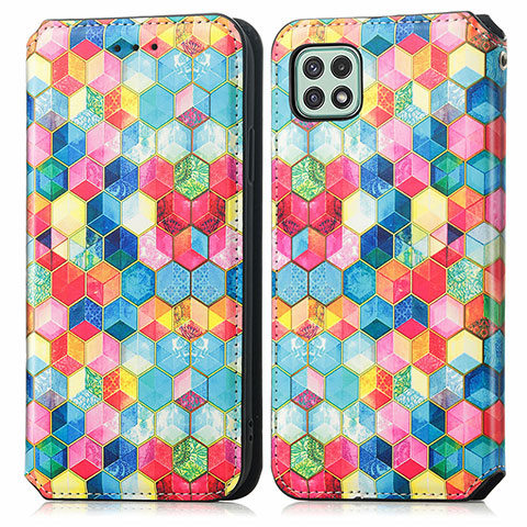 Funda de Cuero Cartera con Soporte Patron de Moda Carcasa S02D para Samsung Galaxy A22 5G Multicolor