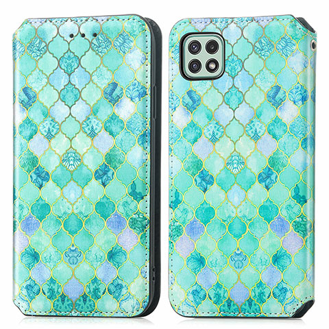 Funda de Cuero Cartera con Soporte Patron de Moda Carcasa S02D para Samsung Galaxy A22 5G Verde