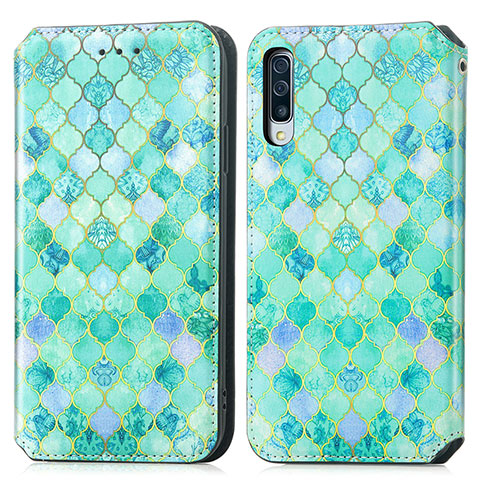 Funda de Cuero Cartera con Soporte Patron de Moda Carcasa S02D para Samsung Galaxy A50 Verde