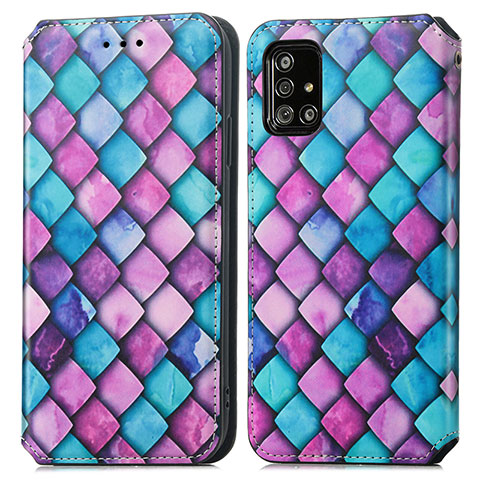 Funda de Cuero Cartera con Soporte Patron de Moda Carcasa S02D para Samsung Galaxy A51 4G Morado