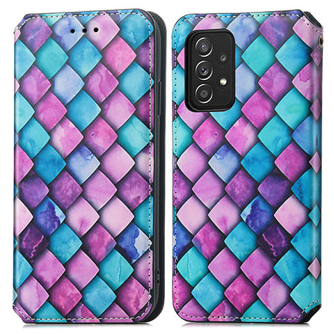 Funda de Cuero Cartera con Soporte Patron de Moda Carcasa S02D para Samsung Galaxy A52 4G Morado