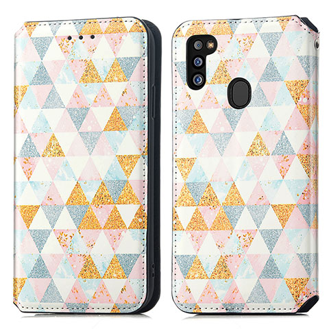 Funda de Cuero Cartera con Soporte Patron de Moda Carcasa S02D para Samsung Galaxy M21 Blanco