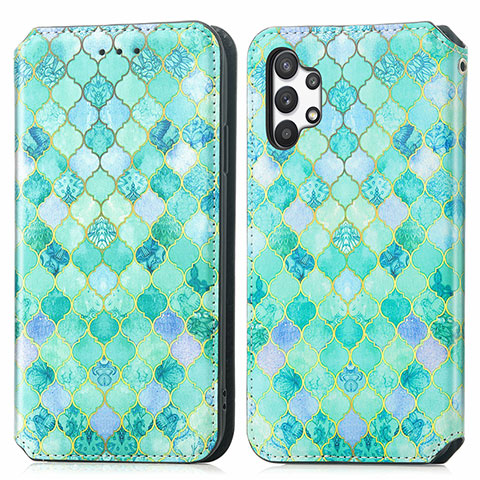 Funda de Cuero Cartera con Soporte Patron de Moda Carcasa S02D para Samsung Galaxy M32 5G Verde