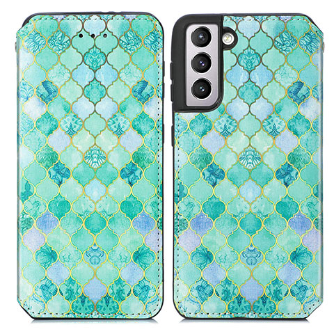 Funda de Cuero Cartera con Soporte Patron de Moda Carcasa S02D para Samsung Galaxy S22 5G Verde