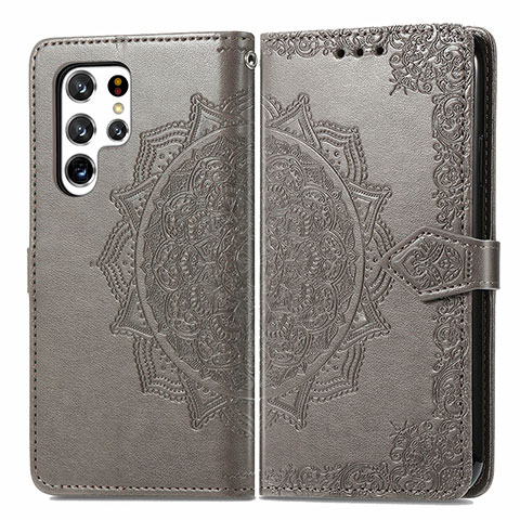 Funda de Cuero Cartera con Soporte Patron de Moda Carcasa S02D para Samsung Galaxy S22 Ultra 5G Gris