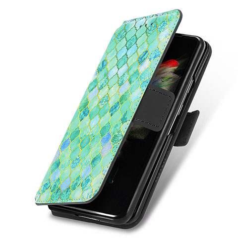 Funda de Cuero Cartera con Soporte Patron de Moda Carcasa S02D para Samsung Galaxy Z Fold3 5G Verde