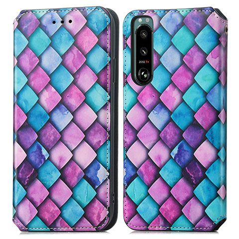 Funda de Cuero Cartera con Soporte Patron de Moda Carcasa S02D para Sony Xperia 5 III SO-53B Morado