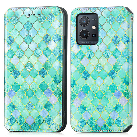 Funda de Cuero Cartera con Soporte Patron de Moda Carcasa S02D para Vivo T1 5G India Verde