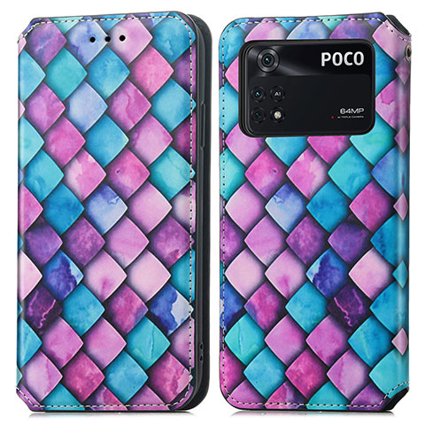 Funda de Cuero Cartera con Soporte Patron de Moda Carcasa S02D para Xiaomi Poco M4 Pro 4G Morado