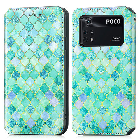 Funda de Cuero Cartera con Soporte Patron de Moda Carcasa S02D para Xiaomi Poco M4 Pro 4G Verde