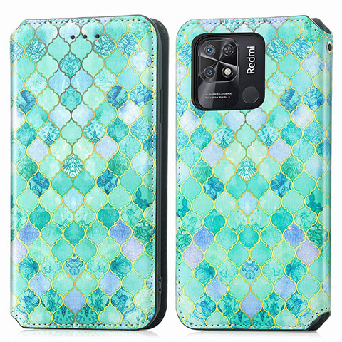 Funda de Cuero Cartera con Soporte Patron de Moda Carcasa S02D para Xiaomi Redmi 10 India Verde