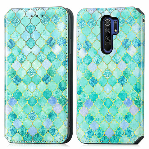 Funda de Cuero Cartera con Soporte Patron de Moda Carcasa S02D para Xiaomi Redmi 9 Prime India Verde